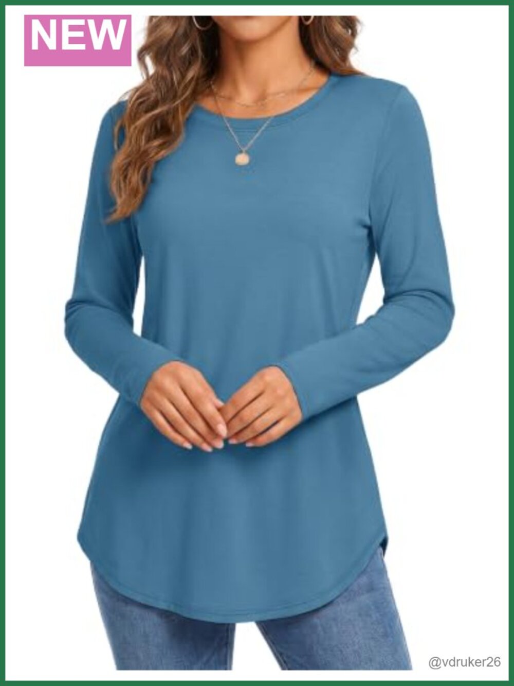 Womens Long Sleeve Tunic Top Crewneck Curved Hem Side Split Fitted Shirt